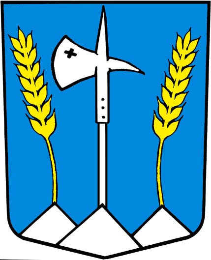 In Blau, auf grünem Dreiberg, eine silberne Hellebarde zwischen 2 aus den seitlichen Kuppen wachsenden goldenen Ähren